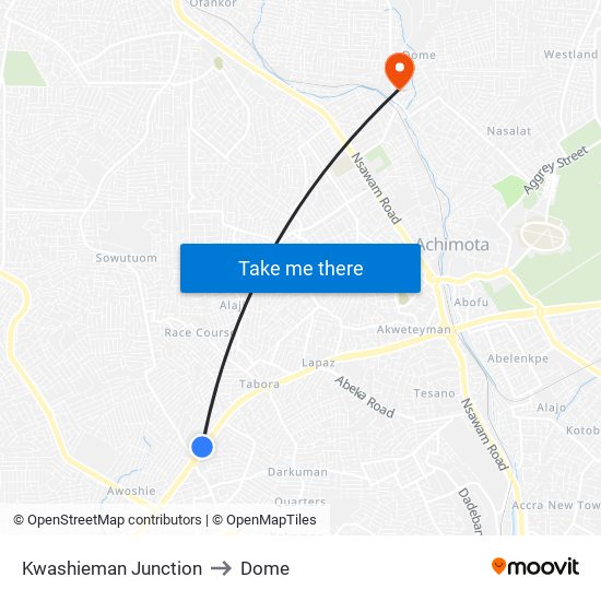 Kwashieman Junction to Dome map