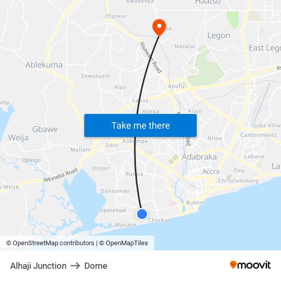 Alhaji Junction to Dome map