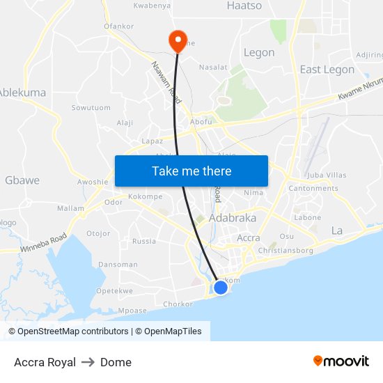 Accra Royal to Dome map