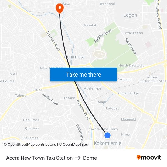 Accra New Town Taxi Station to Dome map