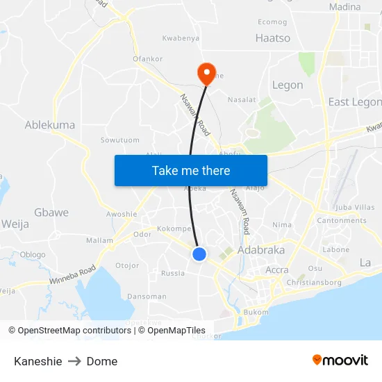 Kaneshie to Dome map