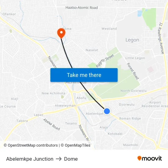 Abelemkpe Junction to Dome map
