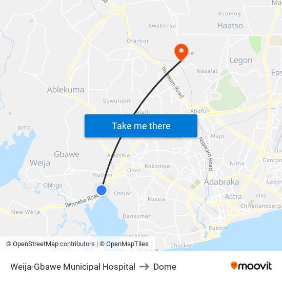 Weija-Gbawe Municipal Hospital to Dome map