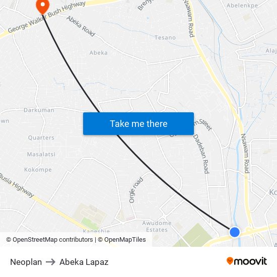 Neoplan to Abeka Lapaz map
