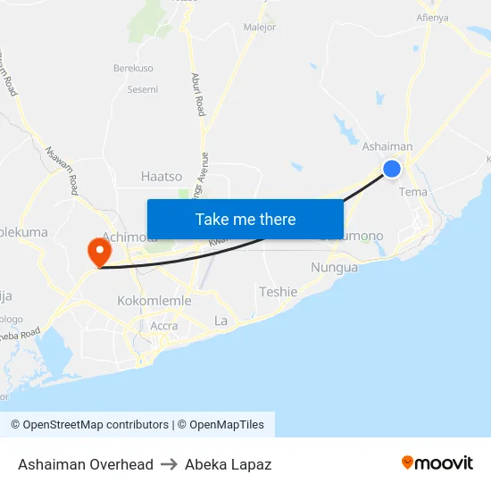Ashaiman Overhead to Abeka Lapaz map