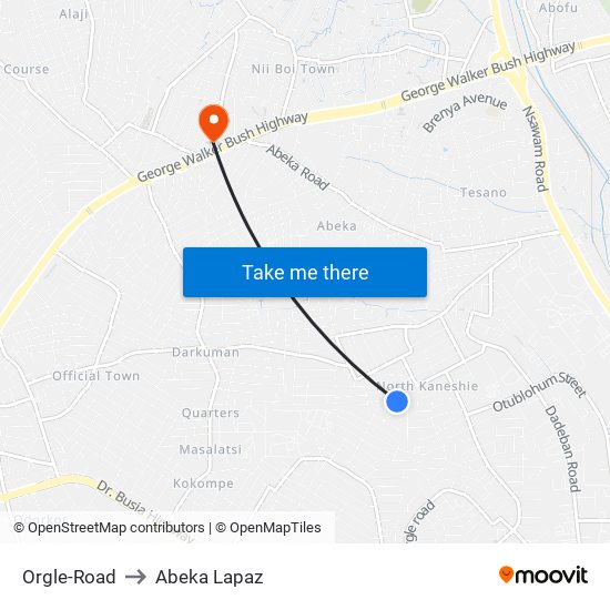 Orgle-Road to Abeka Lapaz map