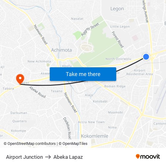 Airport Junction to Abeka Lapaz map