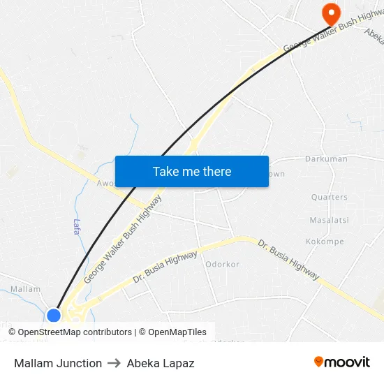 Mallam Junction to Abeka Lapaz map