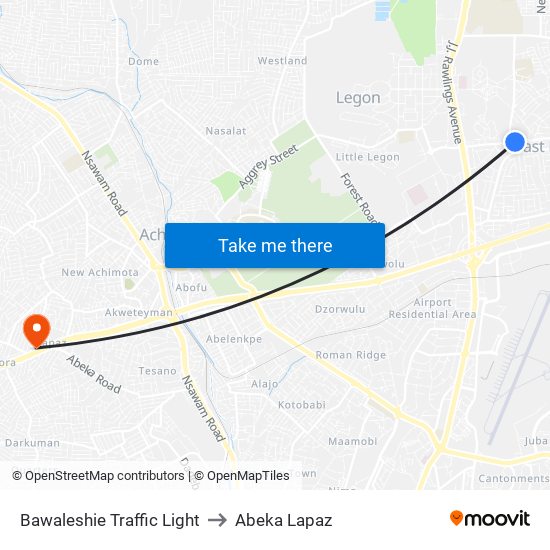 Bawaleshie Traffic Light to Abeka Lapaz map
