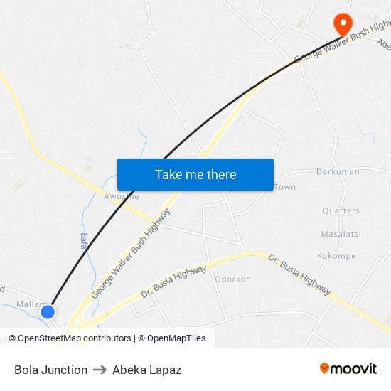 Bola Junction to Abeka Lapaz map