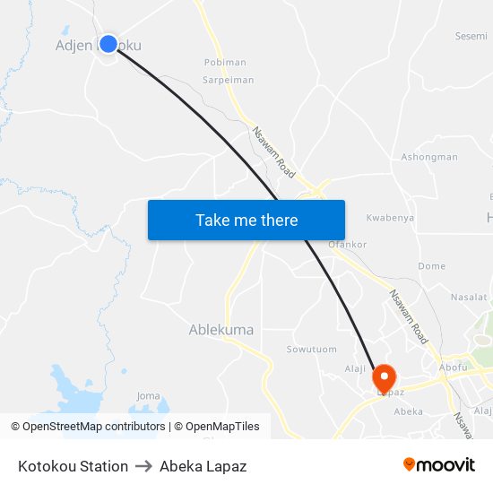 Kotokou Station to Abeka Lapaz map
