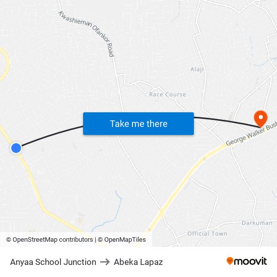 Anyaa School Junction to Abeka Lapaz map