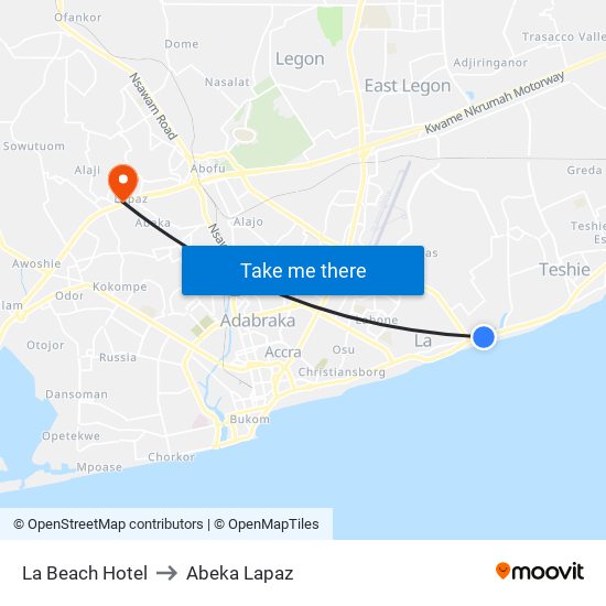 La Beach Hotel to Abeka Lapaz map