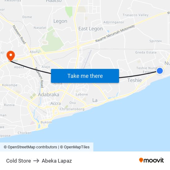 Cold Store to Abeka Lapaz map