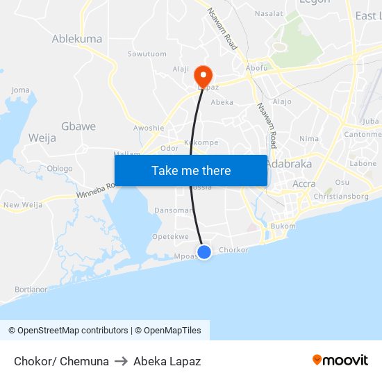 Chokor/ Chemuna to Abeka Lapaz map