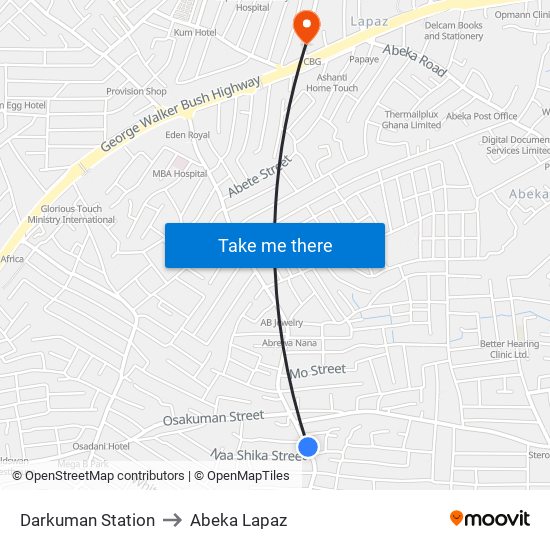 Darkuman Station to Abeka Lapaz map