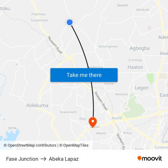 Fase Junction to Abeka Lapaz map