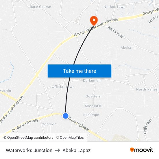 Waterworks Junction to Abeka Lapaz map