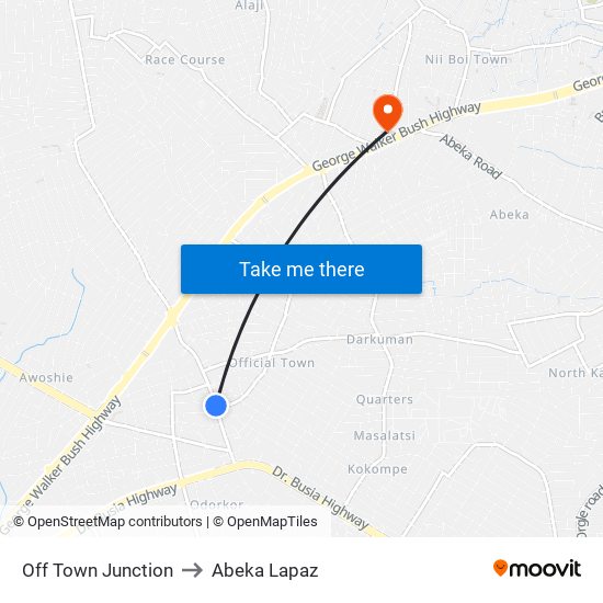 Off Town Junction to Abeka Lapaz map