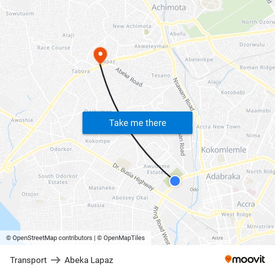 Transport to Abeka Lapaz map