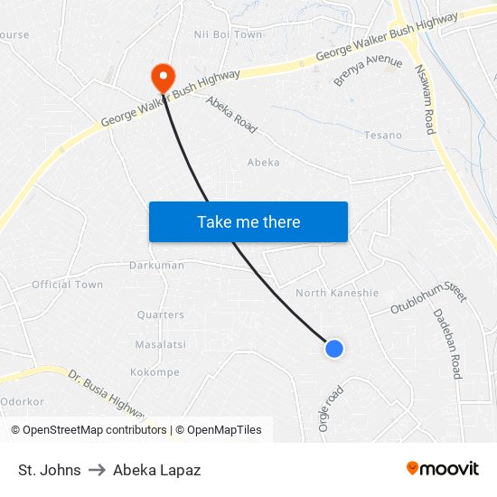 St. Johns to Abeka Lapaz map