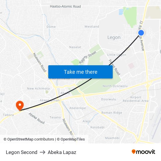 Legon Second to Abeka Lapaz map