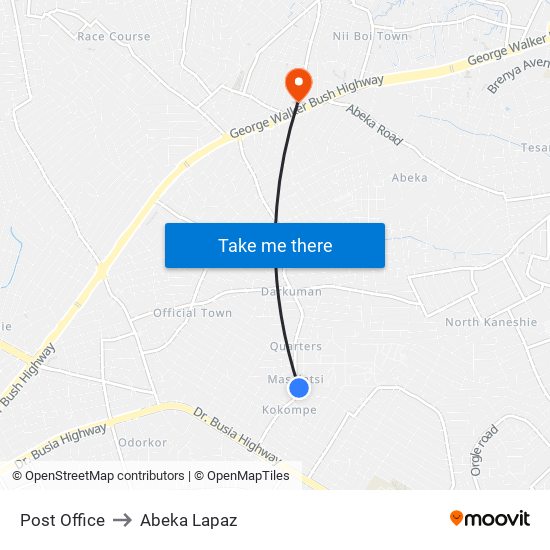 Post Office to Abeka Lapaz map