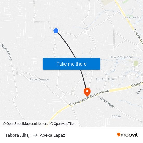 Tabora Alhaji to Abeka Lapaz map