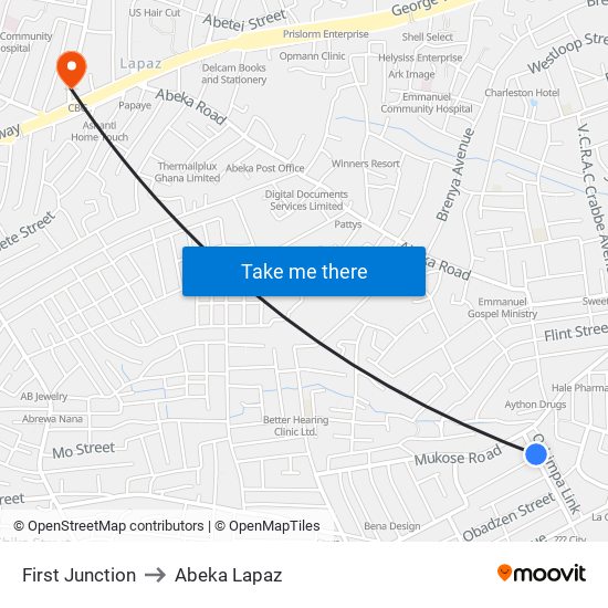 First Junction to Abeka Lapaz map