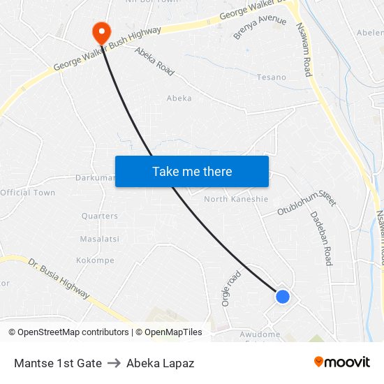 Mantse 1st Gate to Abeka Lapaz map