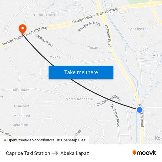 Caprice Taxi Station to Abeka Lapaz map