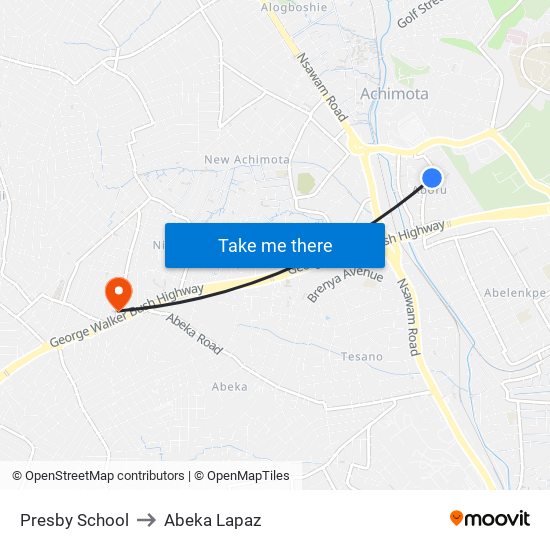 Presby School to Abeka Lapaz map