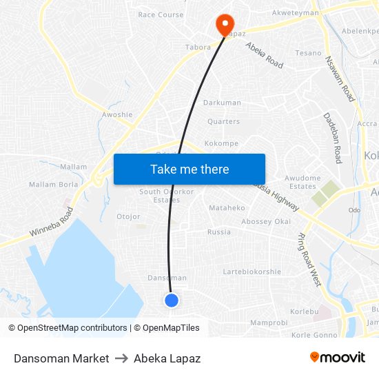 Dansoman Market to Abeka Lapaz map