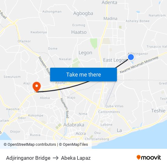 Adjiringanor Bridge to Abeka Lapaz map