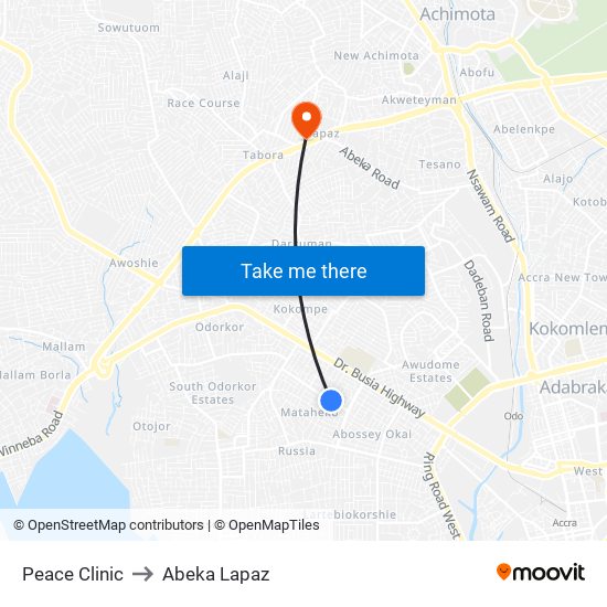 Peace Clinic to Abeka Lapaz map