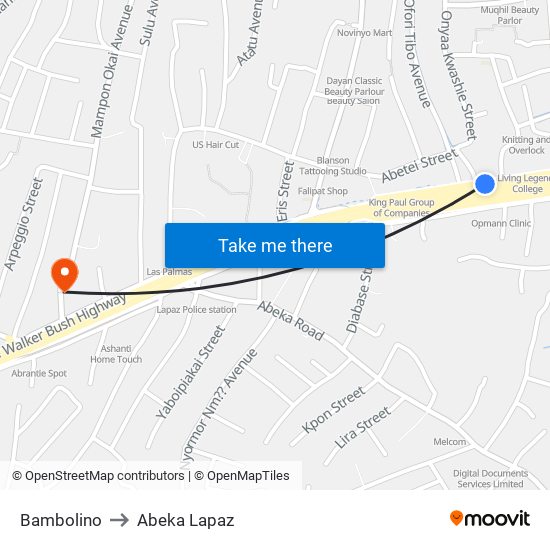 Bambolino to Abeka Lapaz map
