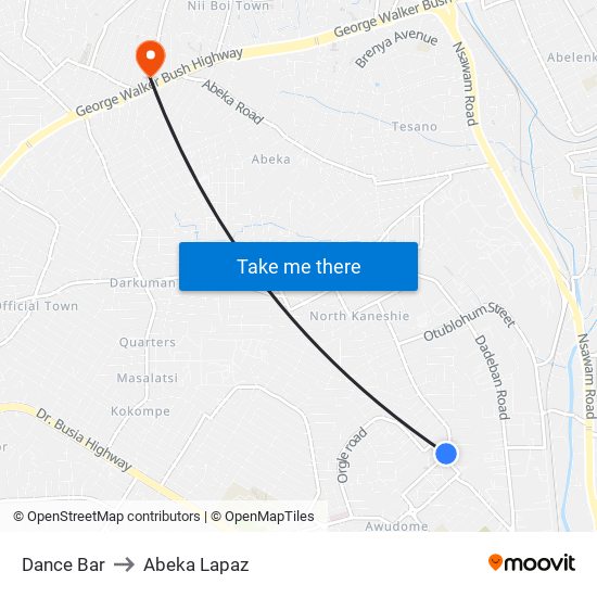 Dance Bar to Abeka Lapaz map