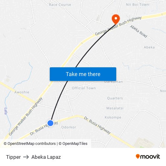 Tipper to Abeka Lapaz map