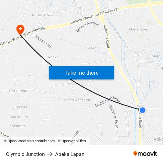 Olympic Junction to Abeka Lapaz map