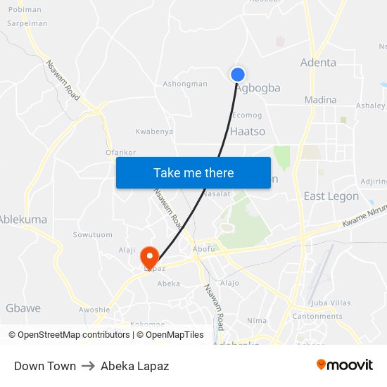 Down Town to Abeka Lapaz map