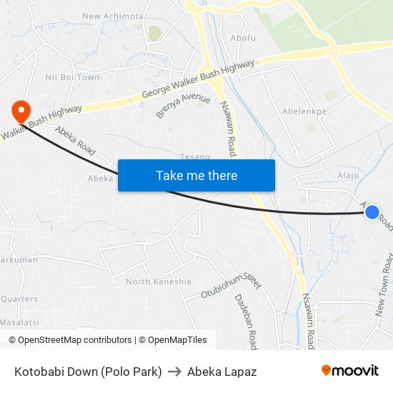 Kotobabi Down (Polo Park) to Abeka Lapaz map