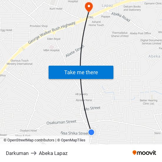 Darkuman to Abeka Lapaz map