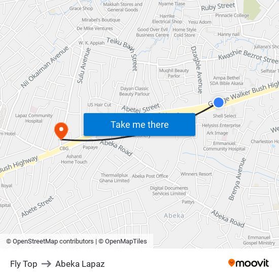 Fly Top to Abeka Lapaz map