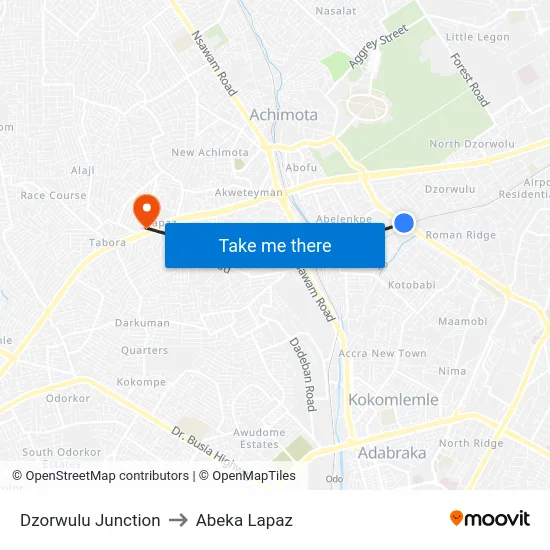 Dzorwulu Junction to Abeka Lapaz map