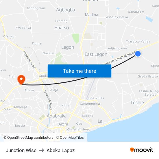 Junction Wise to Abeka Lapaz map