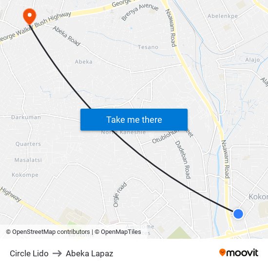 Circle Lido to Abeka Lapaz map