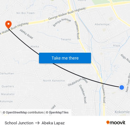 School Junction to Abeka Lapaz map