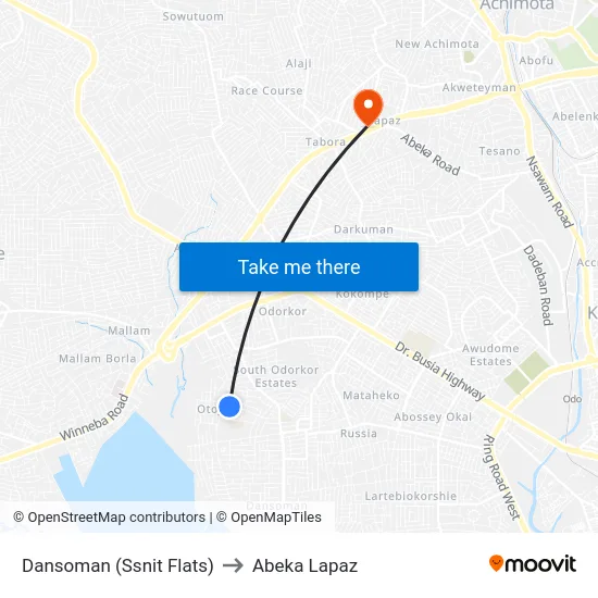 Dansoman (Ssnit Flats) to Abeka Lapaz map