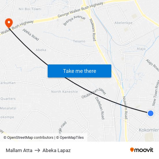 Mallam Atta to Abeka Lapaz map