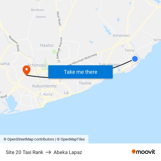 Site 20 Taxi Rank to Abeka Lapaz map